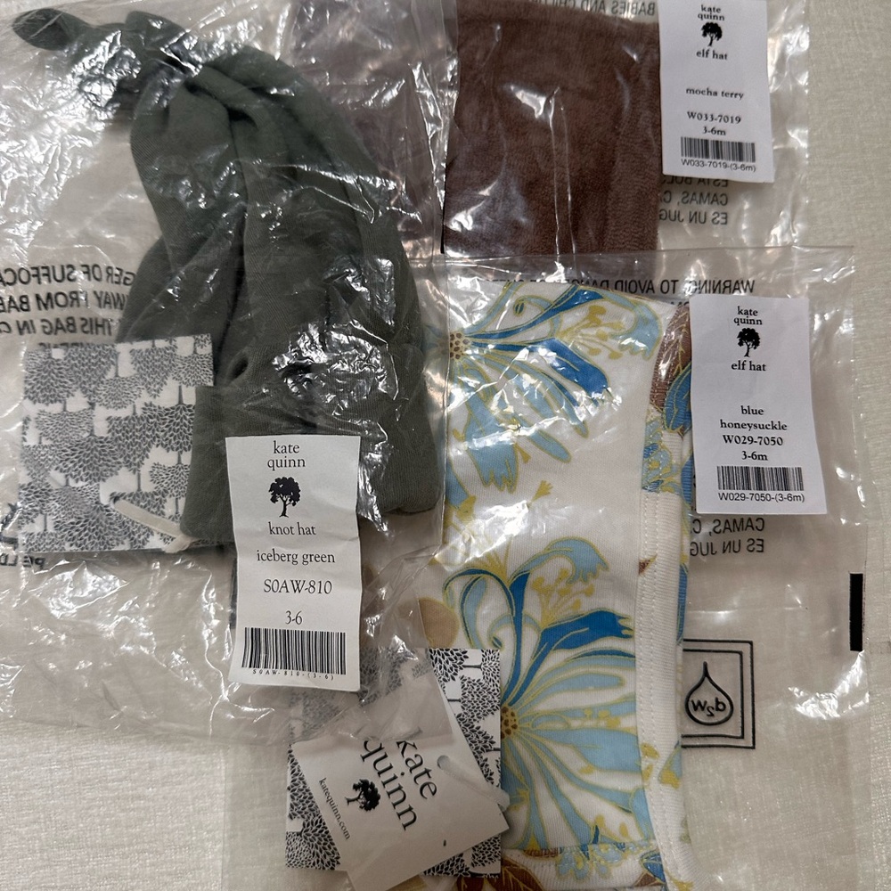 NWT Three Baby Hats Knotted Top and Bonnets.